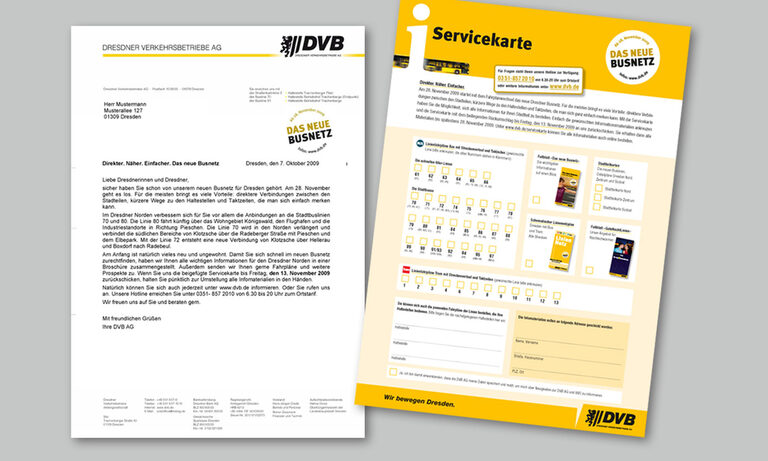 Mailing-Umfrage und Informationsmaterial in einheitlicher Gestaltung zur Kampagne